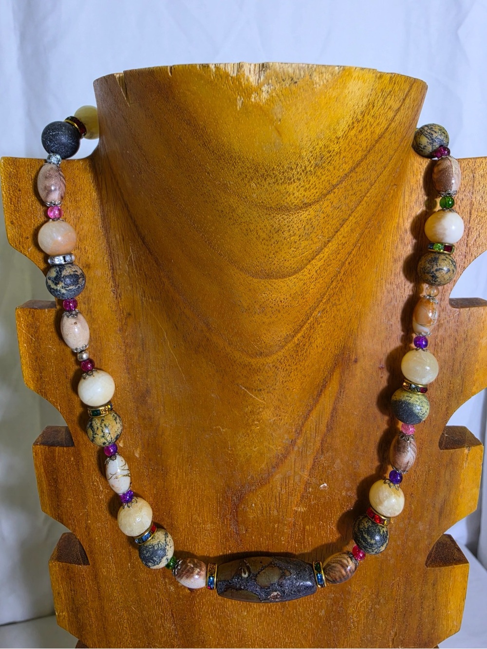 Handmade Jasper Style Beaded Necklace Cream Black Brown Boho Statement New